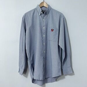 Ralph Lauren Shirt Men Medium Crest‎ Logo Plaid Shield Blue Check Tilden Golf